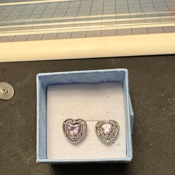 Sterling Silver and Heart Earrings with Amethyst Stone - Picture 2 of 6